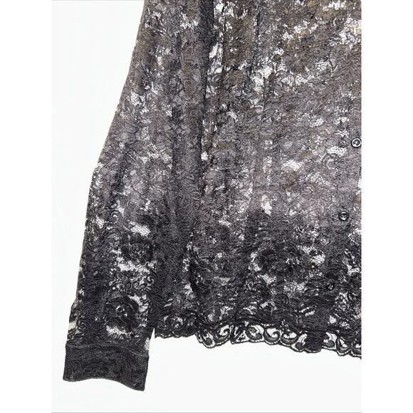 Ann Taylor LOFT Black Lace Petite Large Button-Up Shirt Fairy Grunge Goth Trendy - Picture 5 of 12
